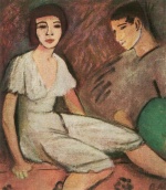 Otto Müller - Peintures - Couple avec éventail vert