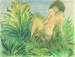 Otto Müller - Peintures - Femme nue assisse dans l'herbe haute
