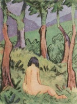Bild:Sitzender Akt unter Bäumen