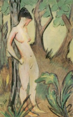 Otto Mueller - Bilder Gemälde - Stehender Akt unter Bäumen