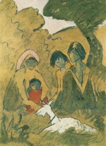Bild:Zigeunermädchen am Waldrand mit Ziege
