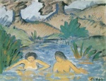 Otto Mueller  - paintings - Zwei badende Mädchen im Dünentümpel