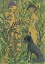 Otto Mueller  - Peintures - Deux jeunes filles avec caniche noir