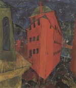 Walter Ophey  - Peintures - La maison rouge au clair de lune