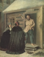 Bild:Der Hauswart vermietet einer Dame eine Wohnung