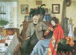 Jozsef Rippl Ronai - Peintures - Vieil homme et jeune femme à la mandoline