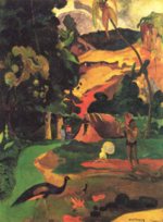 Paul Gauguin  - Peintures - Paysage avec des paons (Matamoe)