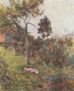 Paul Gauguin  - Peintures - Femme couchée dans un paysage