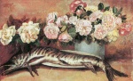 Giovanni Segantini  - paintings - Stillleben mit Blumen und Fisch