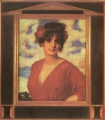 Franz von Stuck - Peintures - Dame en rouge