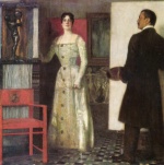 Franz von Stuck  - Peintures - Autoportrait du peintre avec sa femme dans l´atelier
