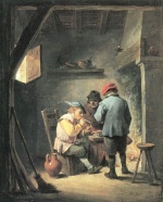 David Teniers - paintings - Drei Bauern beim Feuer