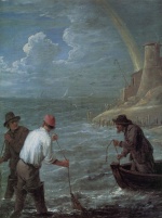 David Teniers - Peintures - Trois pêcheurs jettent leurs filets