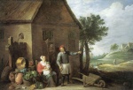 David Teniers  - Peintures - Une famille de paysans devant leur maison