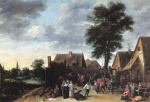 David Teniers  - Peintures - Fête populaire devant la taverne « Au quartier de lune »