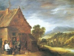 David Teniers  - Peintures - Paysage avec paysans devant une auberge