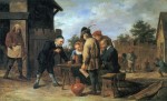 David Teniers  - Peintures - Joueurs de dés et de boules devant une taverne