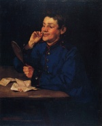Heinrich Wilhelm Trübner  - Peintures - Artilleur avec miroir à main