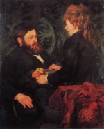 Heinrich Wilhelm Trübner  - Peintures - Le peintre Hagemeister avec ses modèles (Adam et Eve en costume)