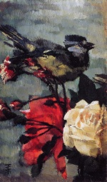 Heinrich Wilhelm Trübner  - Bilder Gemälde - Meise mit Rosen