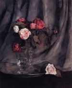 Heinrich Wilhelm Trübner  - Bilder Gemälde - Rote und weiße Rosen