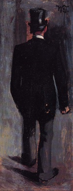 Bild:Rückenfigur eines Herren mit Zylinder