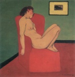 Felix Valletton - Peintures - Nu dans un fauteuil rouge