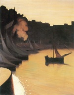 Felix Valletton - Peintures - Le po au coucher du soleil 
