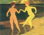 Felix Valletton  - Peintures - Femme au bain avec femme de chambre 