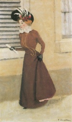 Felix Valletton  - Peintures - Femme avec chapeau à plumes