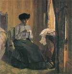 Felix Valletton  - Peintures - Jeune couturière à la fenêtre