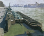 Felix Valletton  - Bilder Gemälde - Lastkähne am Seine-Ufer