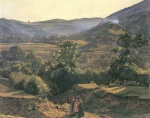 Ferdinand Georg Waldmueller - Peintures - Paysage de montagne avec la ruine de Liechtenstein près de Mödling