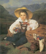 Ferdinand Georg Waldmueller - Peintures - Portrait du comte Démétrius Apraxin enfant devant un paysage de montagne