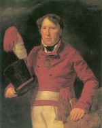 Bild:Bildnis des Schiffmeisters Mathias Feldmüller in rotem Frack und weißer Hose