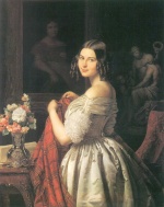 Ferdinand Georg Waldmueller - Peintures - Portrait d'une jeune femme faisant sa toilette
