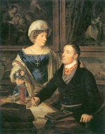 Ferdinand Georg Waldmueller - Peintures - Portrait d´un cartographe avec sa femme