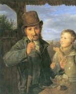 Ferdinand Georg Waldmueller - Peintures - Petit-déjeuner dans le vignoble (journalier avec son fils)
