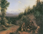 Ferdinand Georg Waldmüller  - Peintures - Chasseurs faisant une halte sur la rive de la rivière
