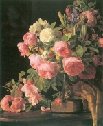 Ferdinand Georg Waldmueller  - Peintures - Nature morte aux roses avec vieux livre