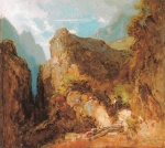 Carl Spitzweg  - paintings - Alpenlandschaft mit Sennerin vor einem Marterl stehend
