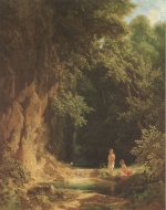 Carl Spitzweg  - Peintures - Baignade d’enfants dans le ruisseau de la forêt