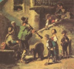 Bild:Bärenführer mit Klarinette und Kindern