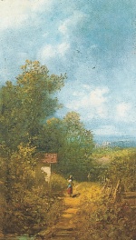 Carl Spitzweg  - paintings - Bauernmädchen vor der Waldkapelle