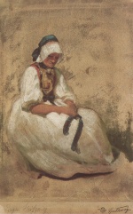 Carl Spitzweg  - Peintures - Paysanne de Dachau avec une robe blanche