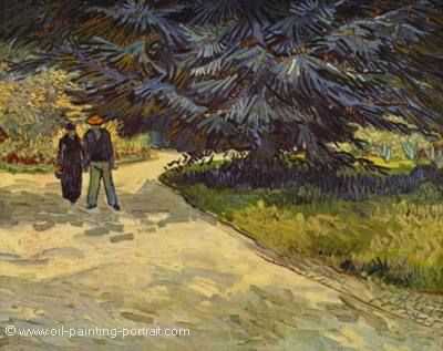 Park with a Couple and a Blue Fir Tree