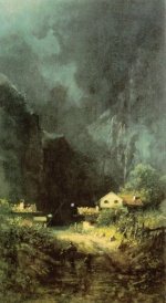 Carl Spitzweg  - Bilder Gemälde - Der Schlagbaum im Gebirge