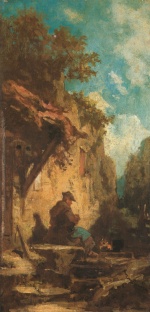 Carl Spitzweg  - paintings - Einsiedler vor einem Feuer