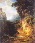 Carl Spitzweg  - Peintures - Paysage de montagne avec baigneuse