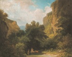 Carl Spitzweg  - Peintures - Paysage de montagne avec nymphes se baignant